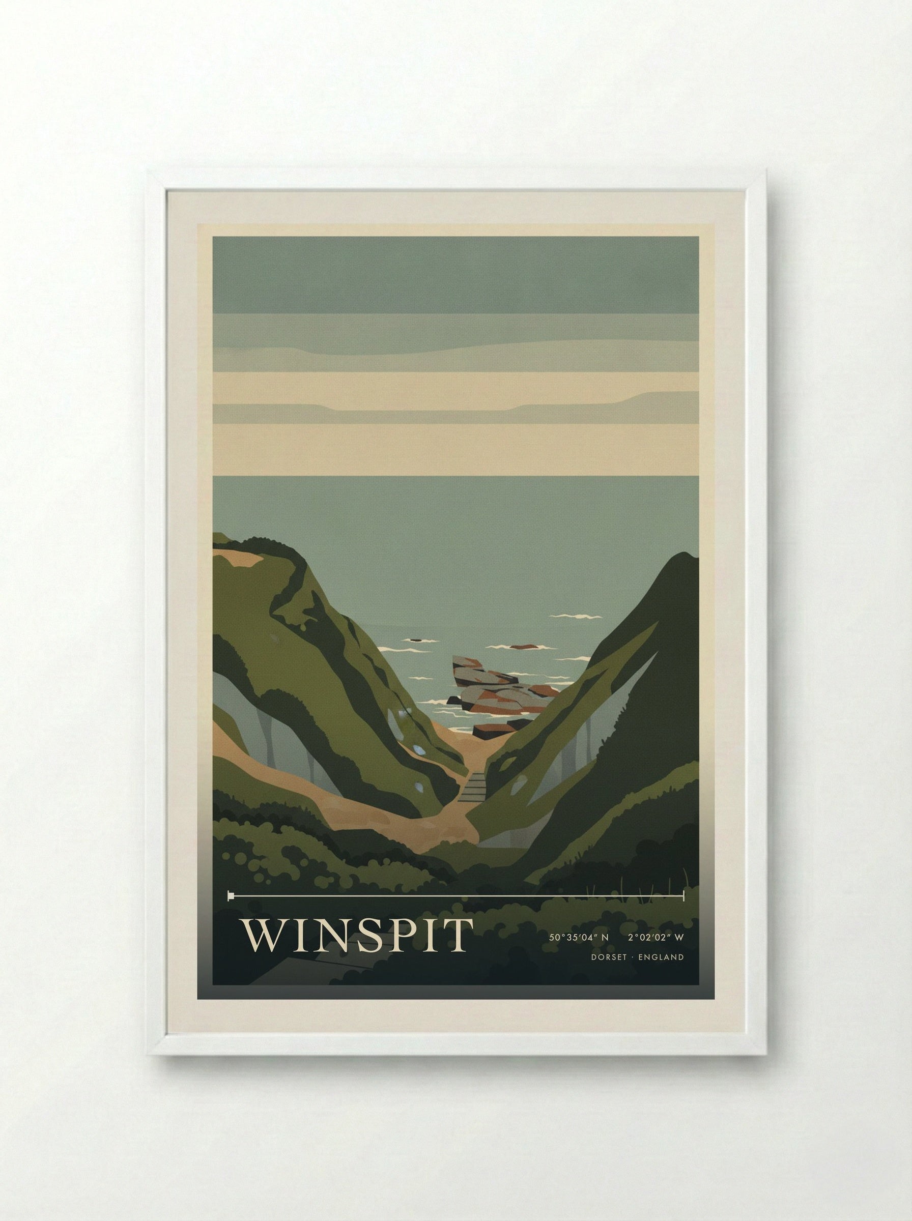Winspit Dorset England Travel Poster - Framed Print White