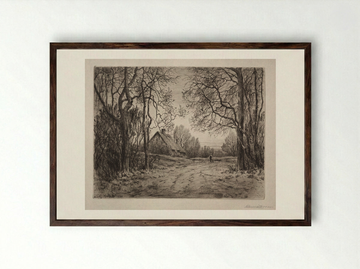 Winter Evening - Henry Farrer - Framed Print Dark Wood