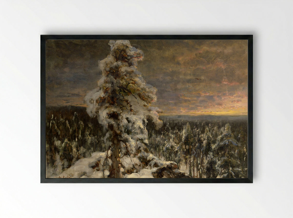 Winter Forest at Sunset - Julius Sergius von Klever - Framed Print Black