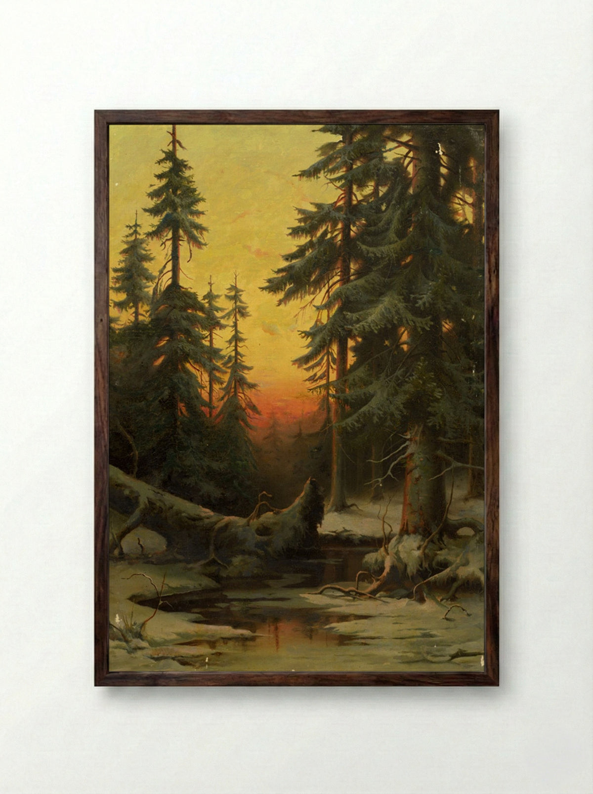Winter Forest at Sunset - Julius Sergius von Klever - Framed Print Dark Wood