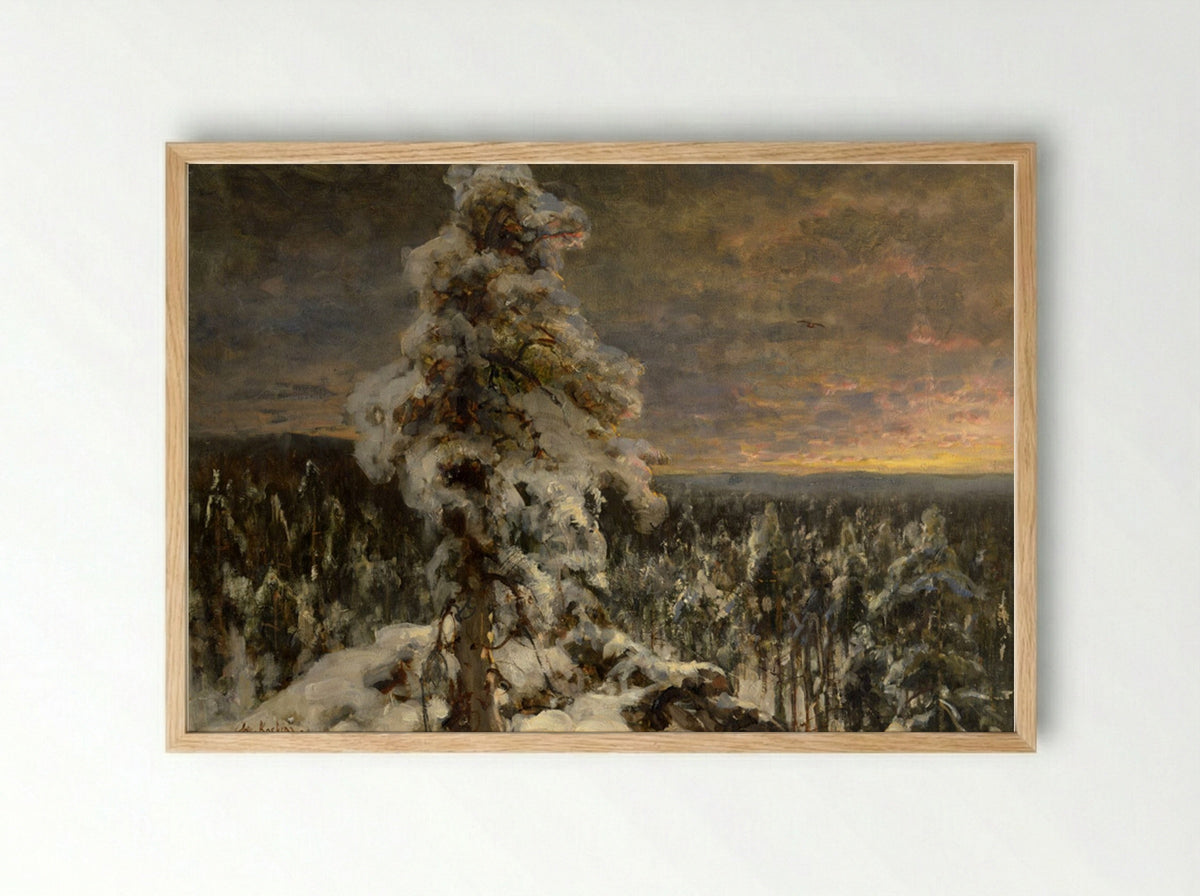 Winter Forest at Sunset - Julius Sergius von Klever - Framed Print Wood