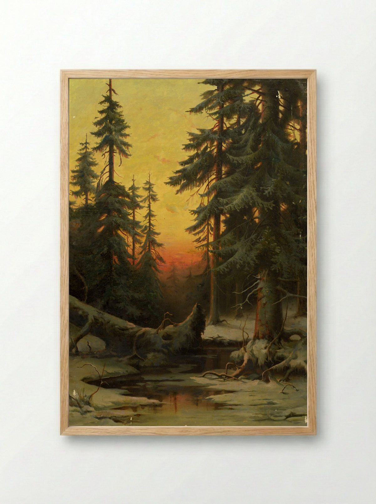 Winter Forest at Sunset - Julius Sergius von Klever - Framed Print Wood