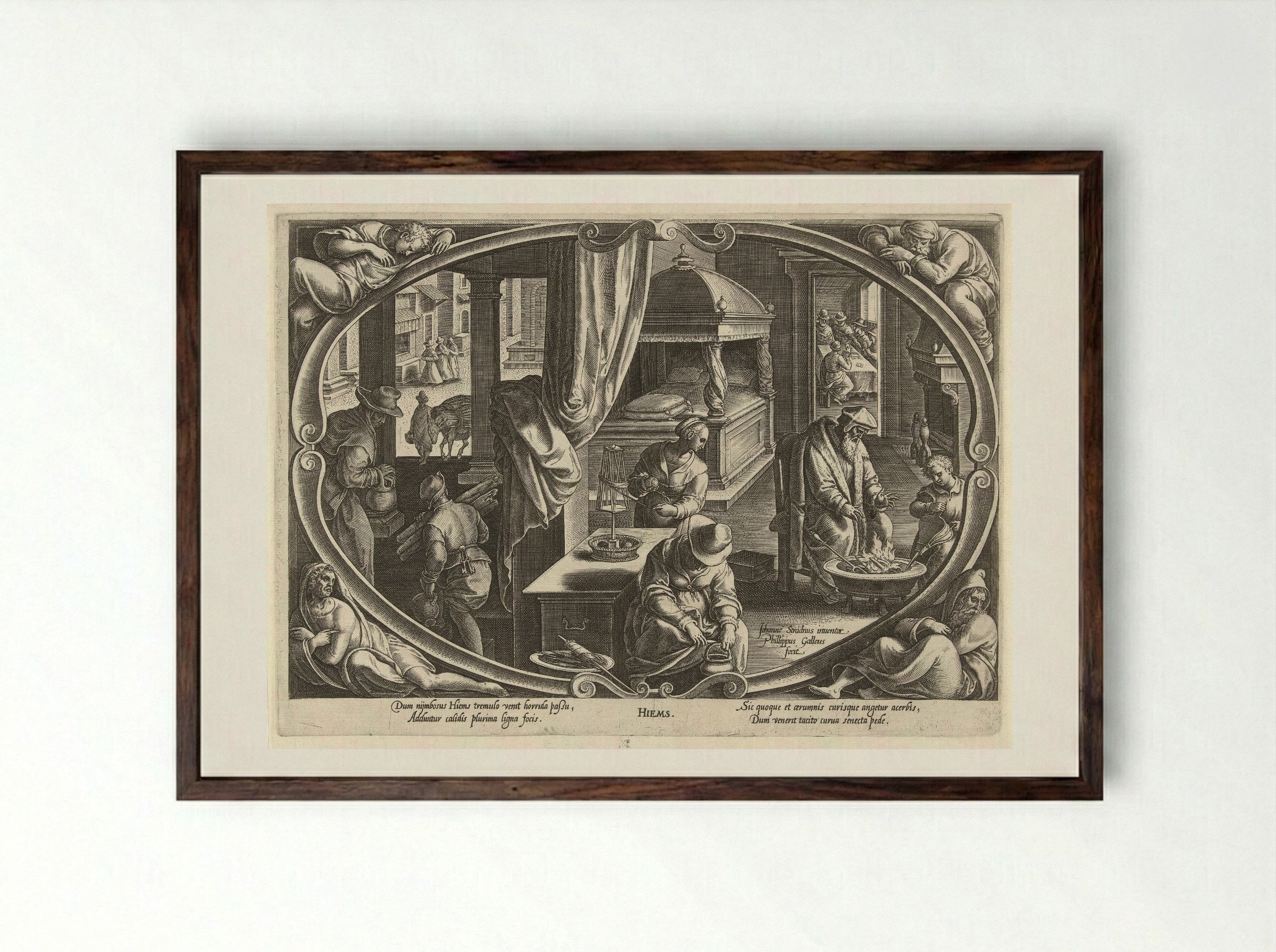 Winter (Hiems) - Philips Galle - Framed Print Dark Wood