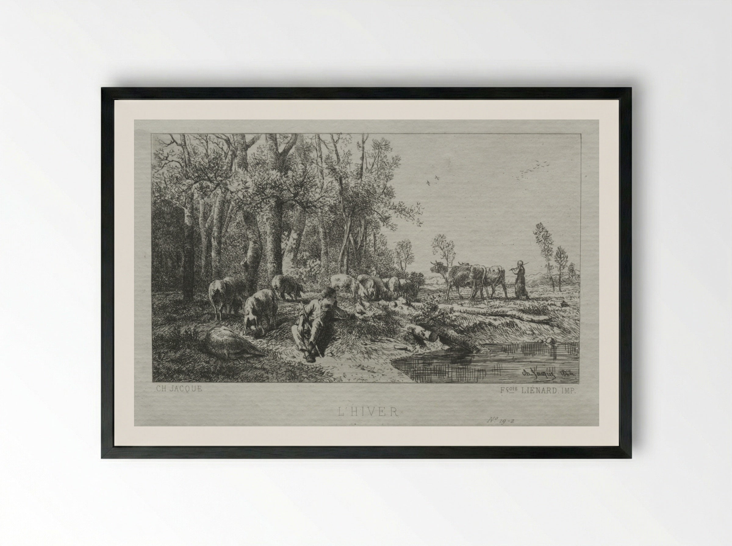 Winter (L'Hiver) - Charles-Émile Jacque - Framed Print Black