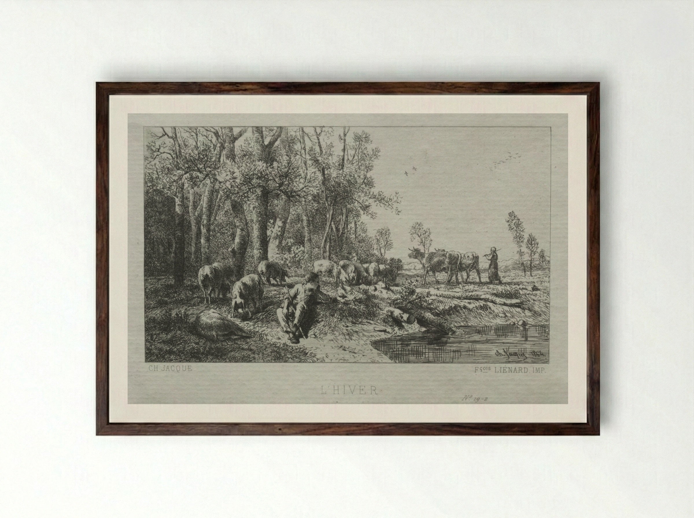 Winter (L'Hiver) - Charles-Émile Jacque - Framed Print Dark Wood