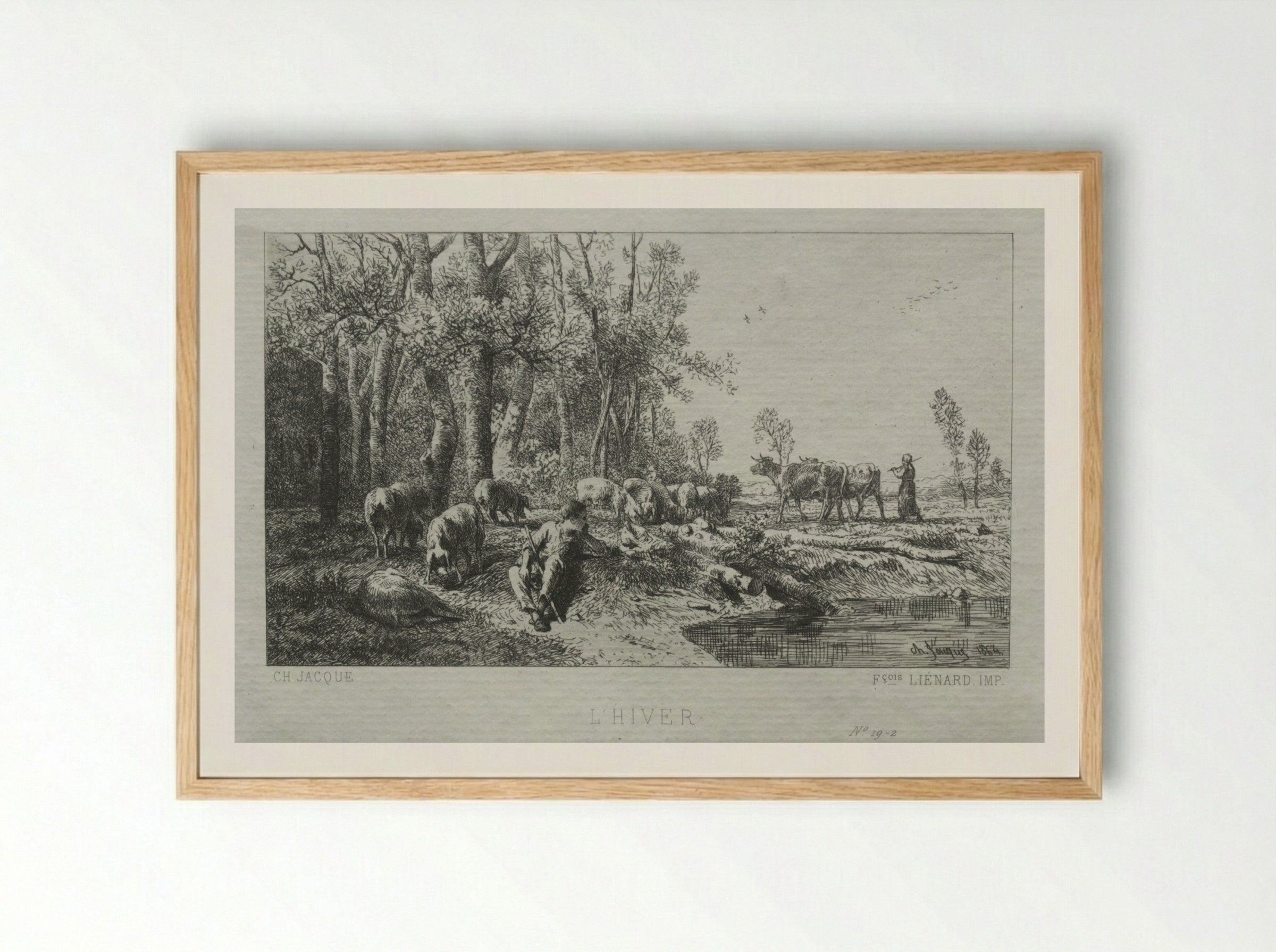 Winter (L'Hiver) - Charles-Émile Jacque - Framed Print Wood