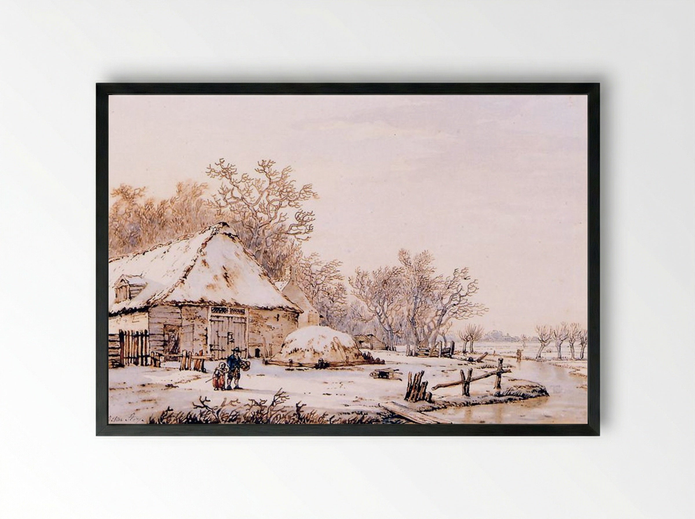 Winter Landscape with Farm - Jacob van Strij - Framed Print Black