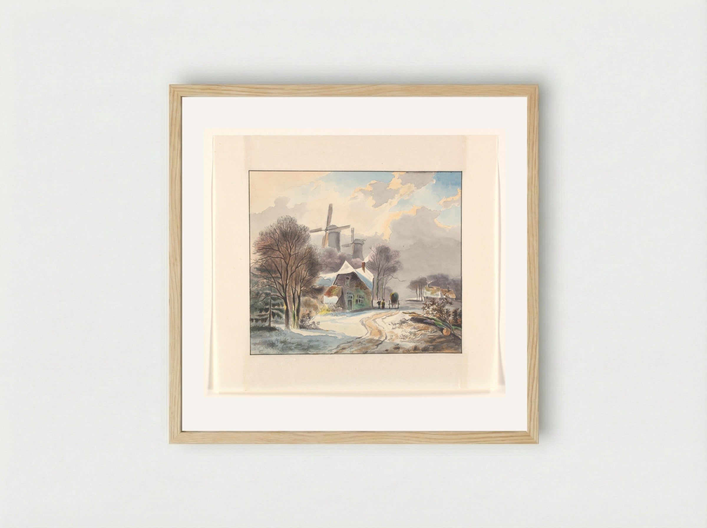 Winter Landscape with Farms and Windmills - Johannes van Reijn - Framed Print Wood