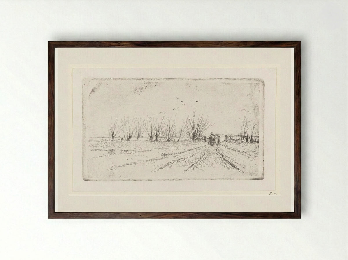 Winter Landscape with Milkmaids - Anton Mauve - Framed Print Dark Wood