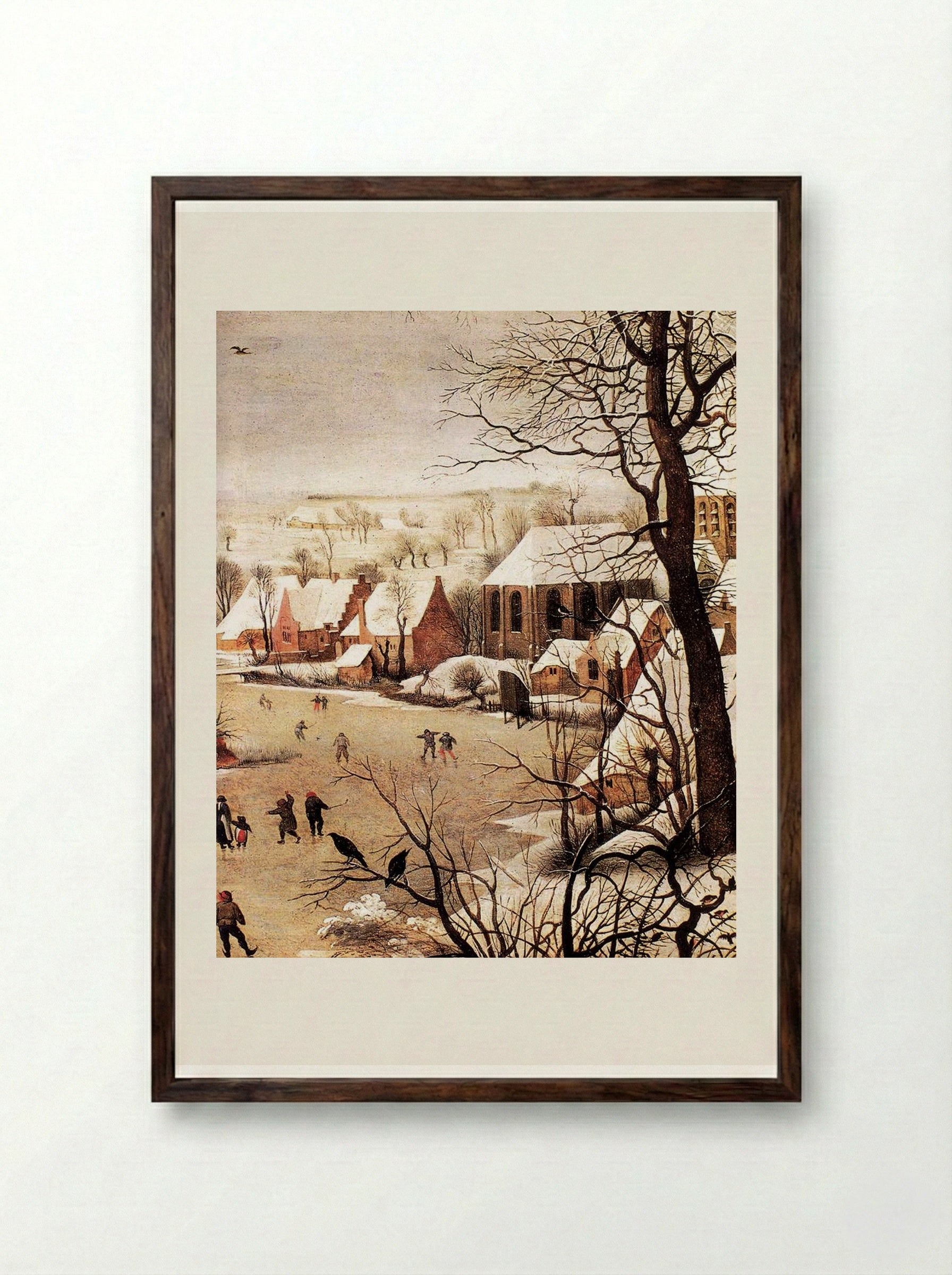 Winter Landscape with Skaters and a Bird Trap - Pieter Bruegel the Elder - Framed Print Dark Wood