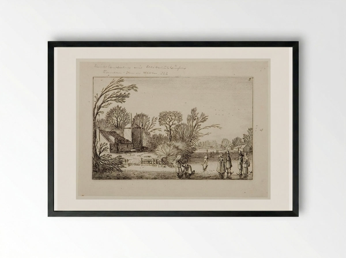 Winter Landscape with Skaters - Jan van de Velde II - Framed Print Black
