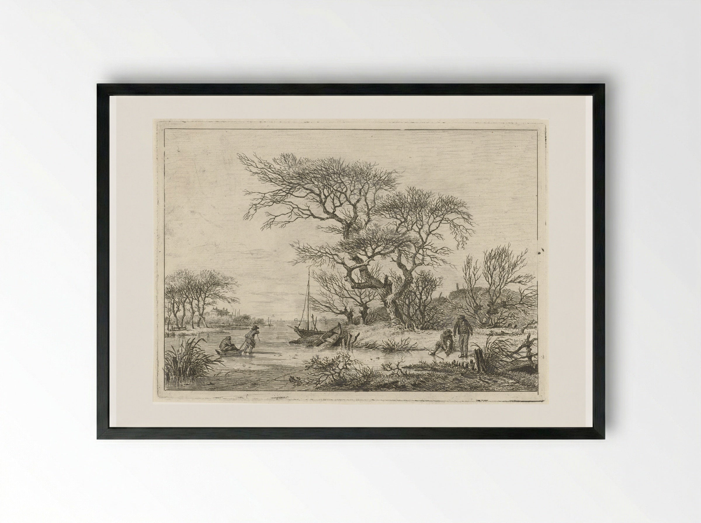 Winter Landscape with Skaters - Hermanus Fock - Framed Print Black