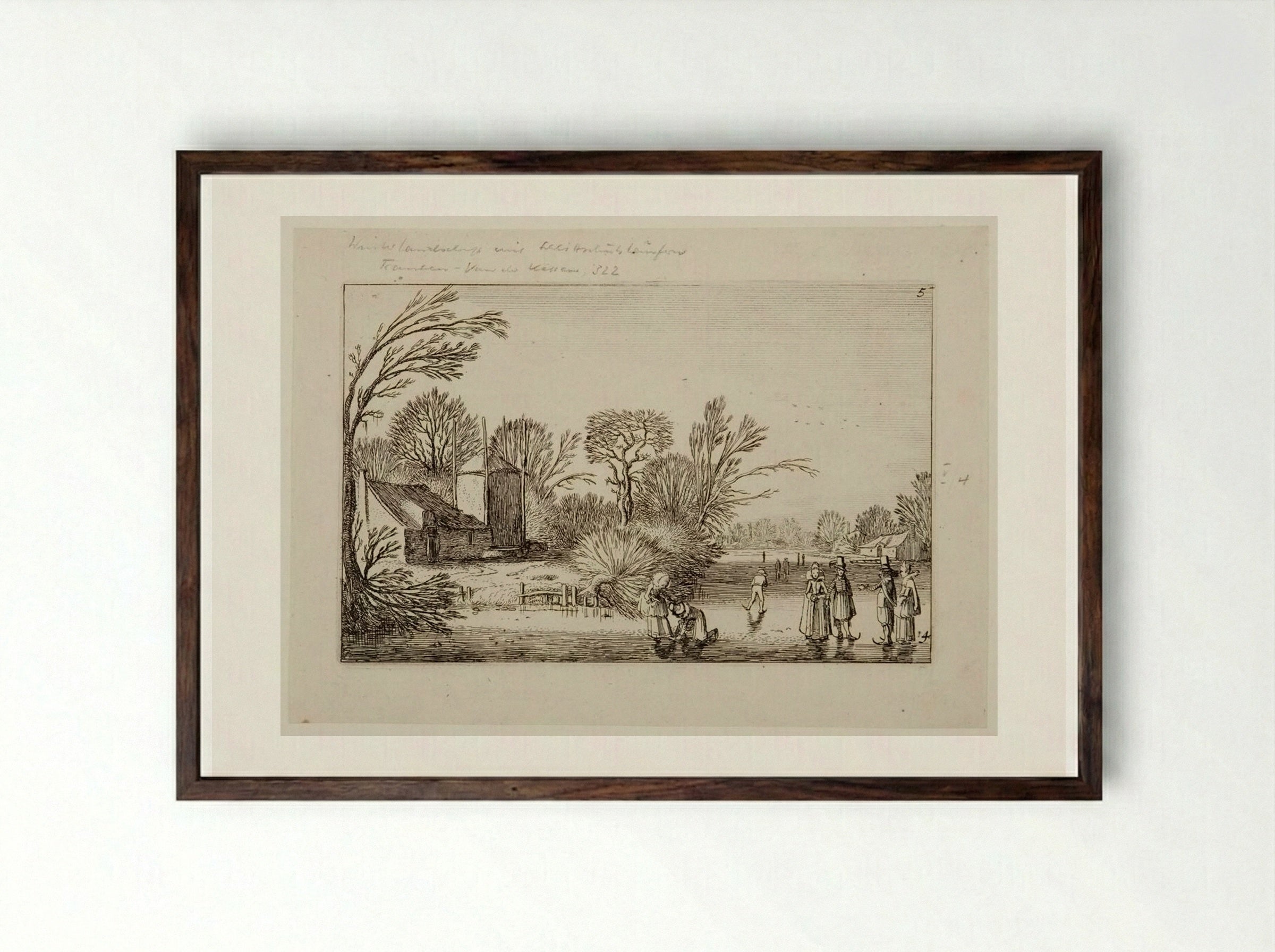 Winter Landscape with Skaters - Jan van de Velde II - Framed Print Dark Wood