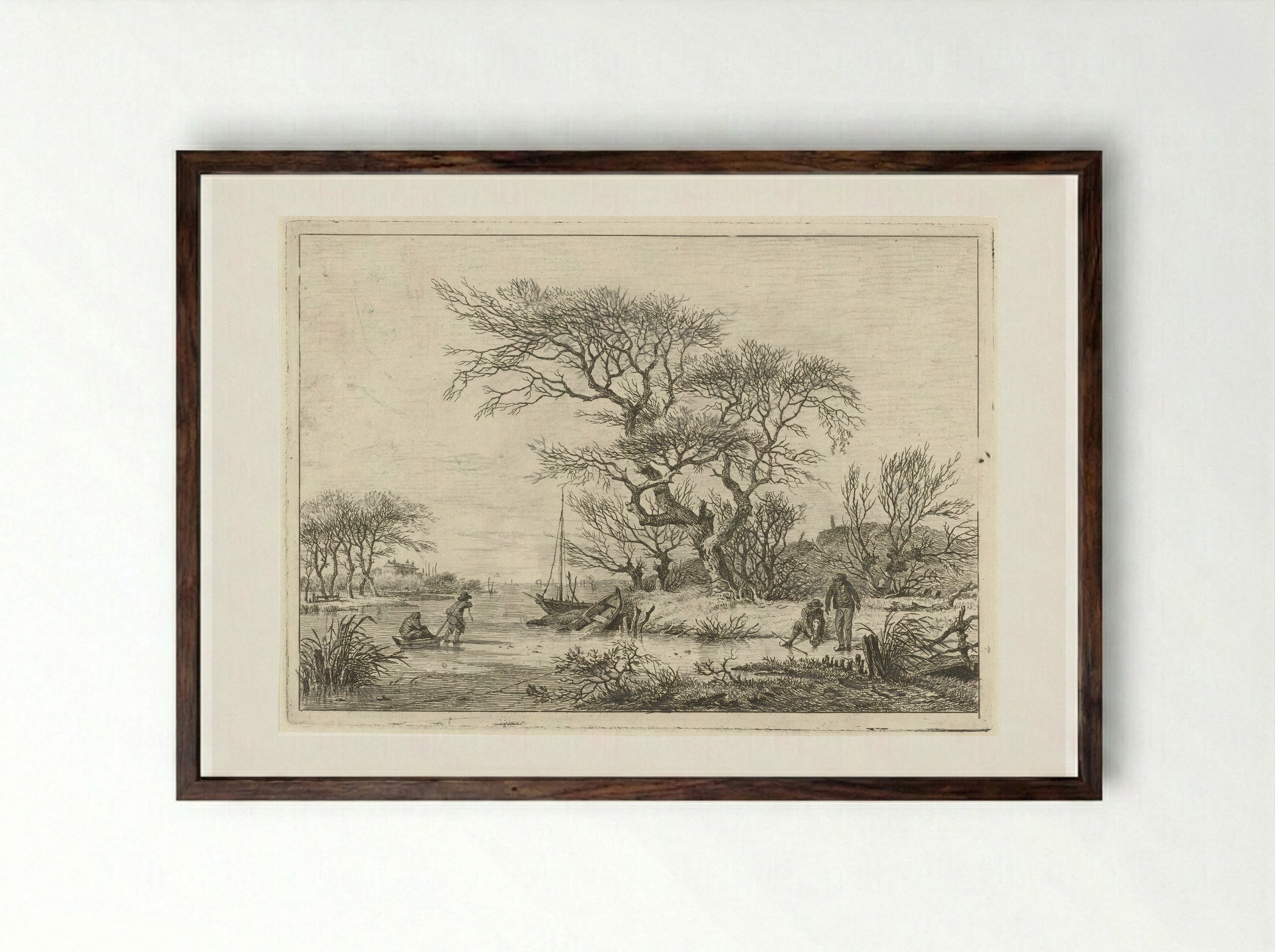 Winter Landscape with Skaters - Hermanus Fock - Framed Print Dark Wood