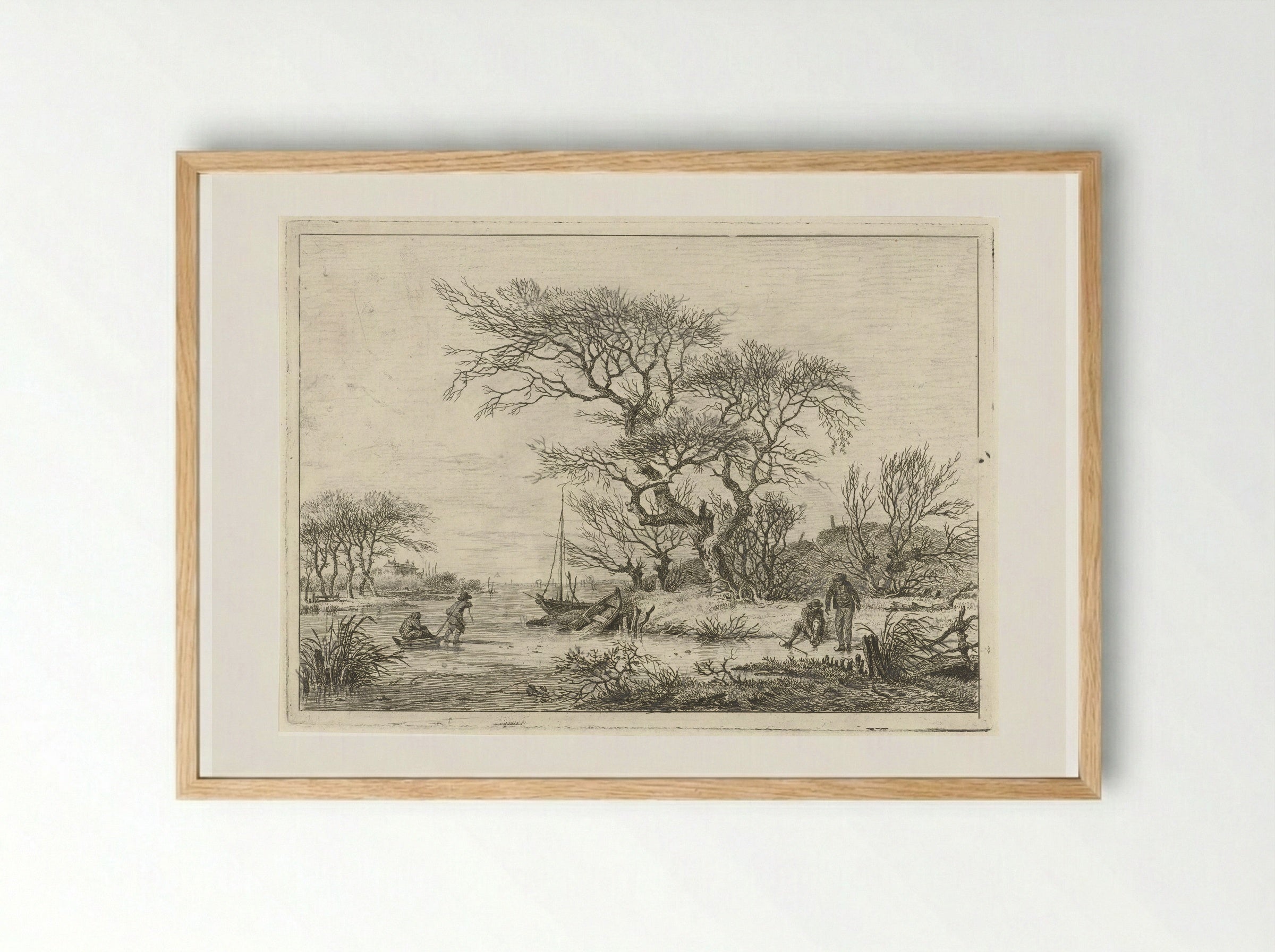 Winter Landscape with Skaters - Hermanus Fock - Framed Print Wood