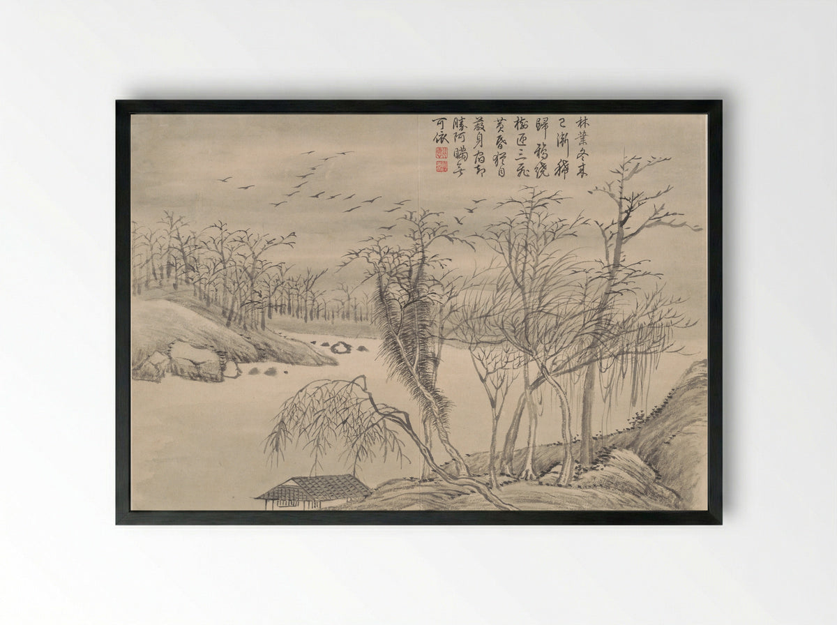 Winter Landscapes and Flowers - Qian Weicheng - Framed Print Black