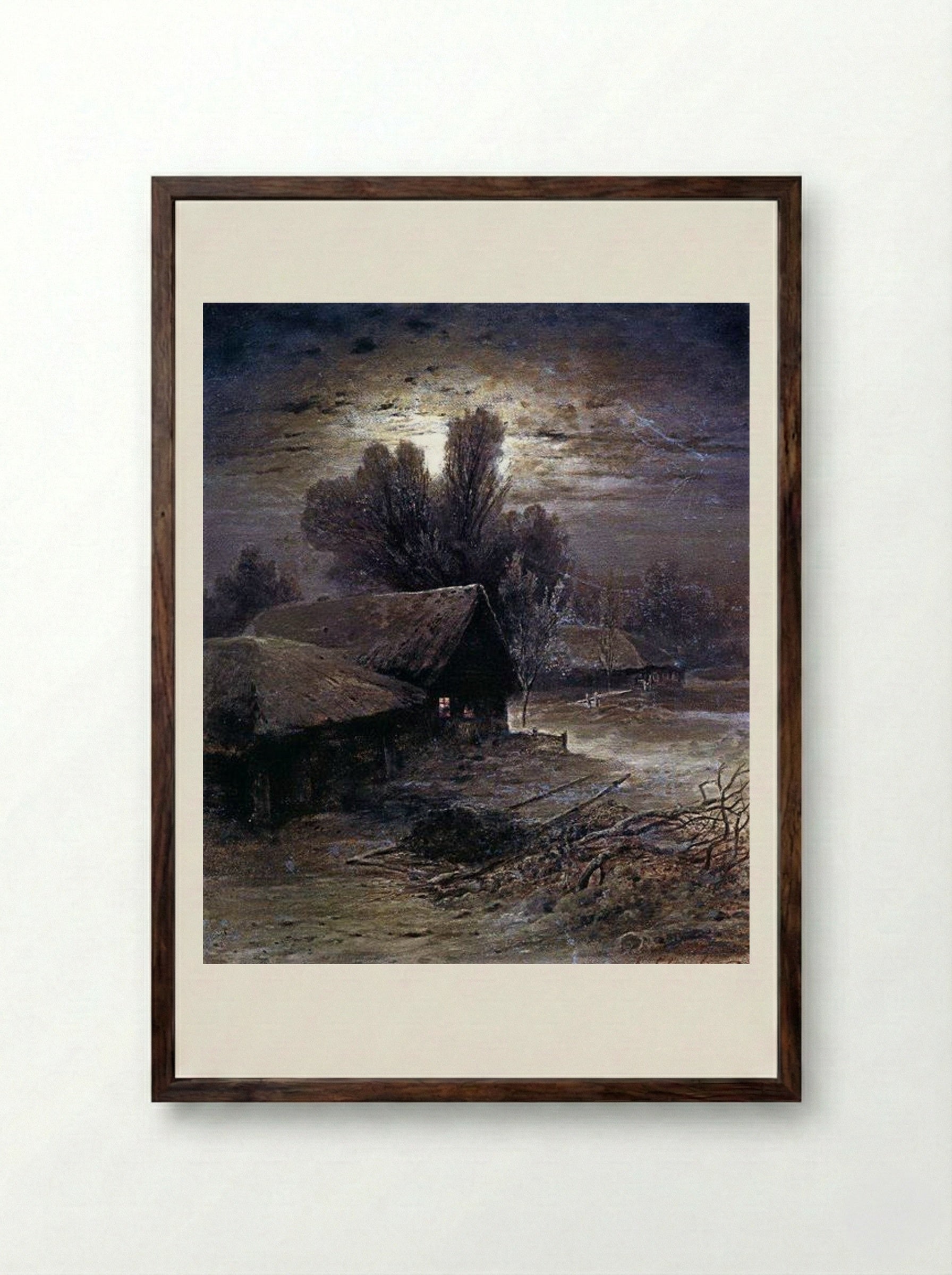 Winter Night - Aleksey Savrasov - Framed Print Dark Wood