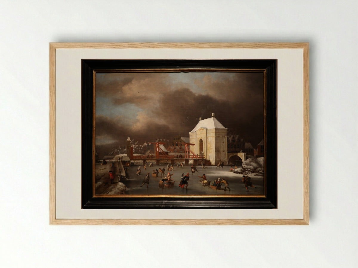 Winter Scene with a Drawbridge - Jan van Goyen - Framed Print Wood