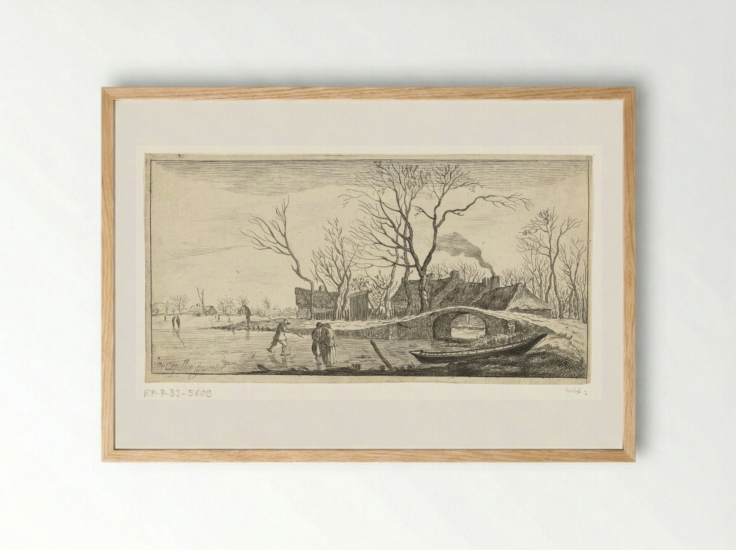 Winter Scene with a Stone Bridge - Jan van de Cappelle - Framed Print Wood
