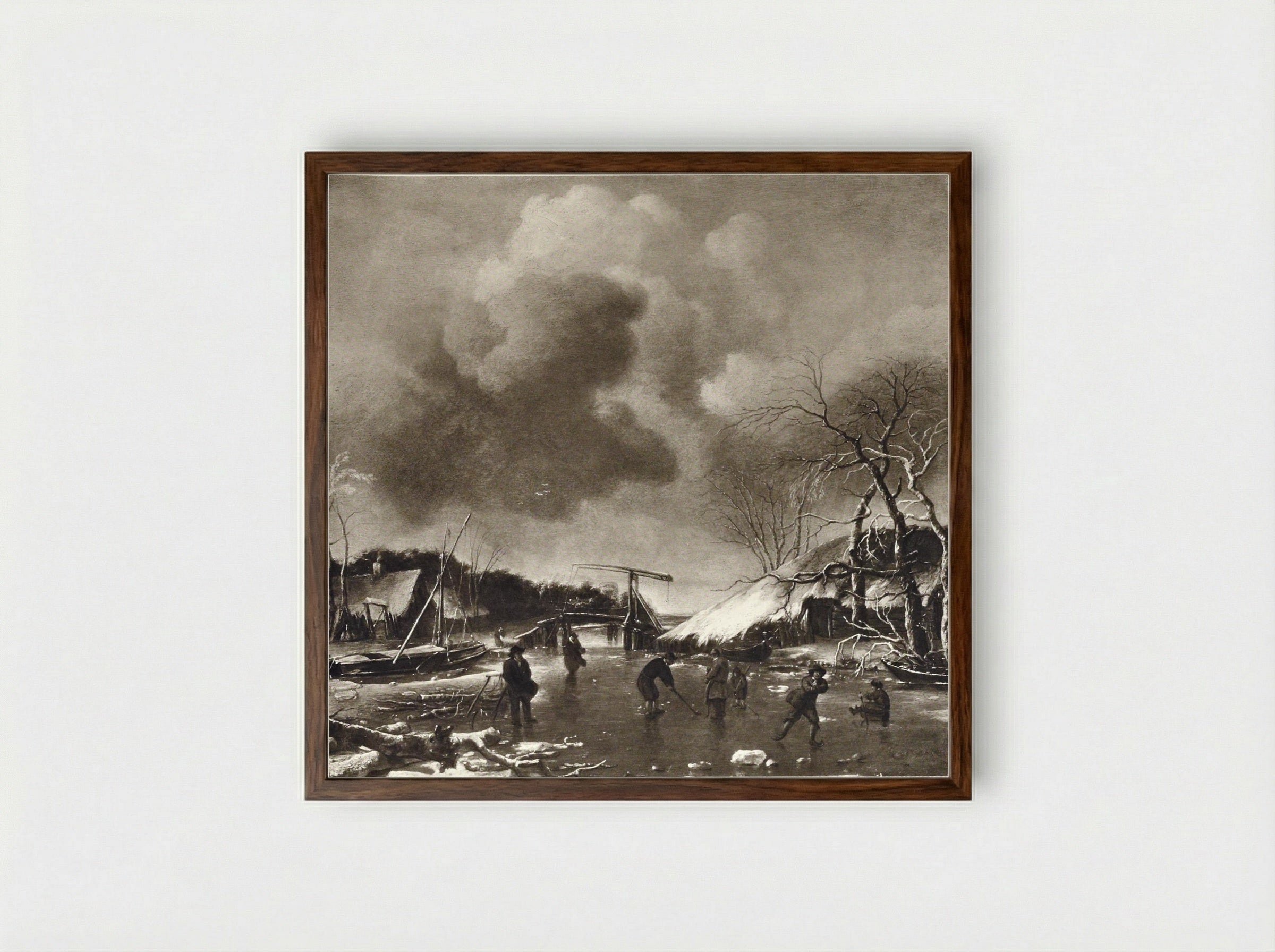 Winter Scene - Jan van de Cappelle - Framed Print Dark Wood