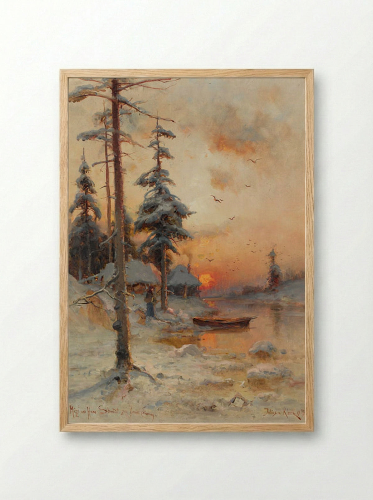 Winter Sunset by the River - Julius Sergius von Klever - Framed Print Wood