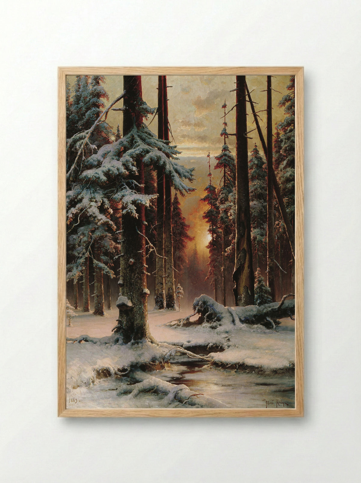Winter Sunset in a Spruce Forest - Julius Sergius von Klever - Framed Print Wood