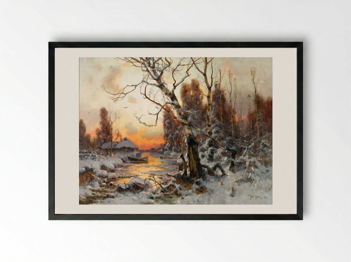 Winter Sunset - Julius Sergius von Klever - Framed Print Black