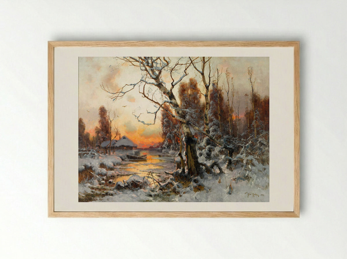 Winter Sunset - Julius Sergius von Klever - Framed Print Wood