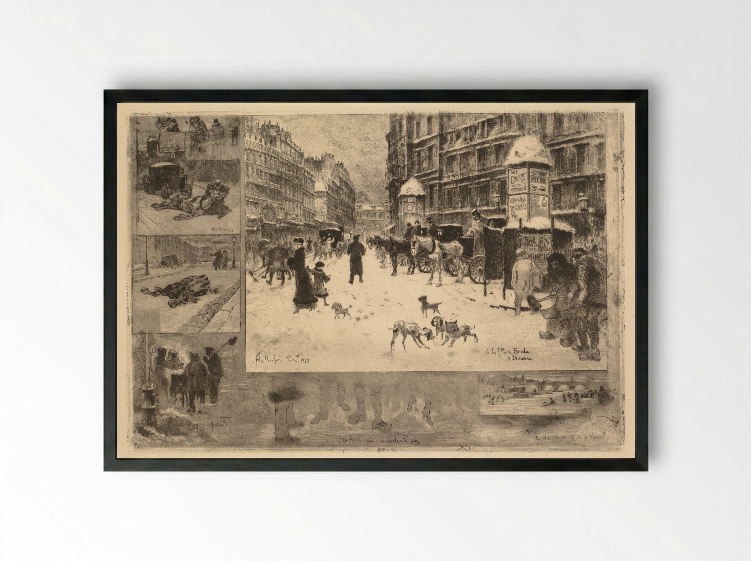 Winter in Paris - Félix Hilaire Buhot - Framed Print Black