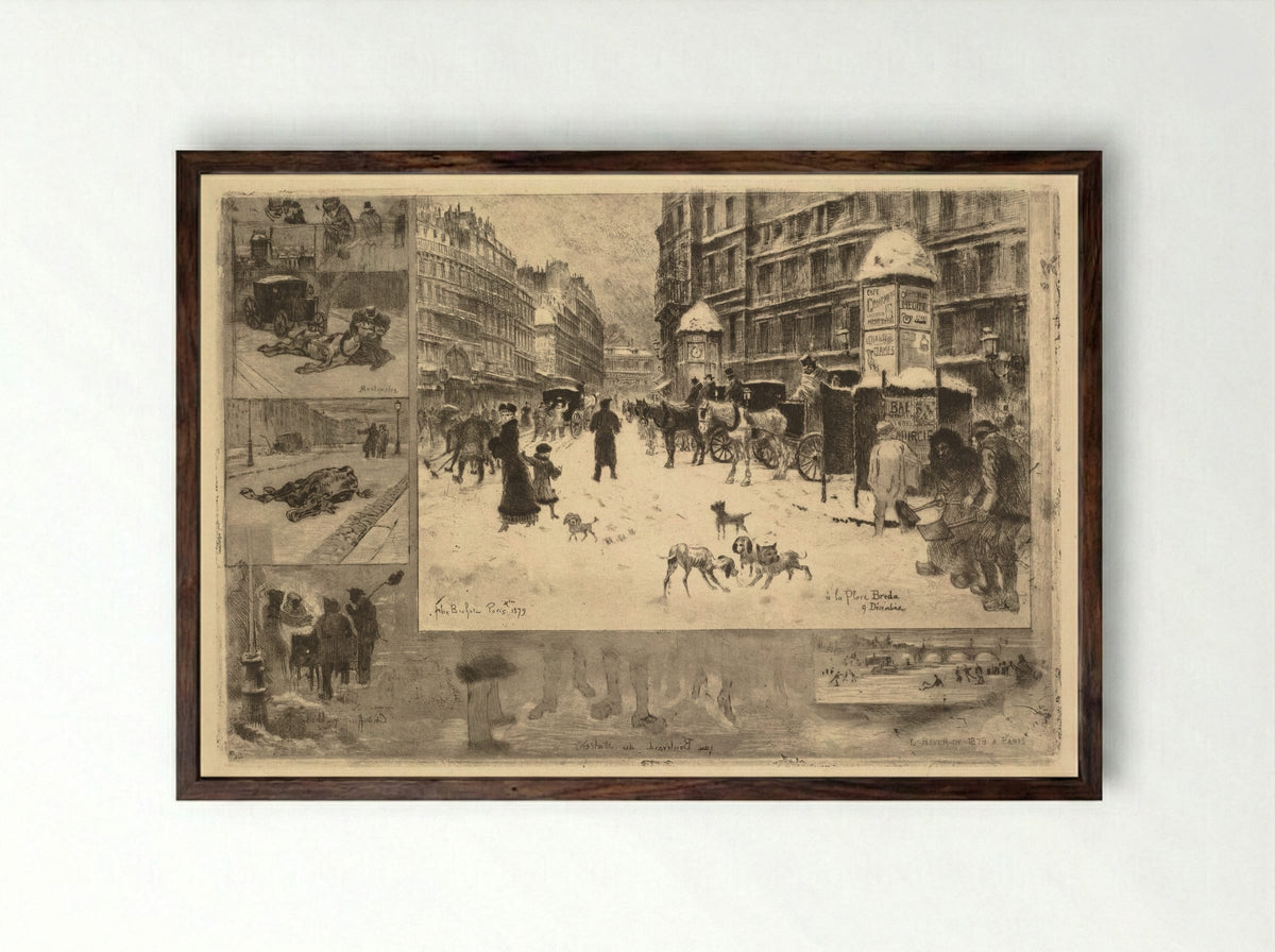 Winter in Paris - Félix Hilaire Buhot - Framed Print Dark Wood