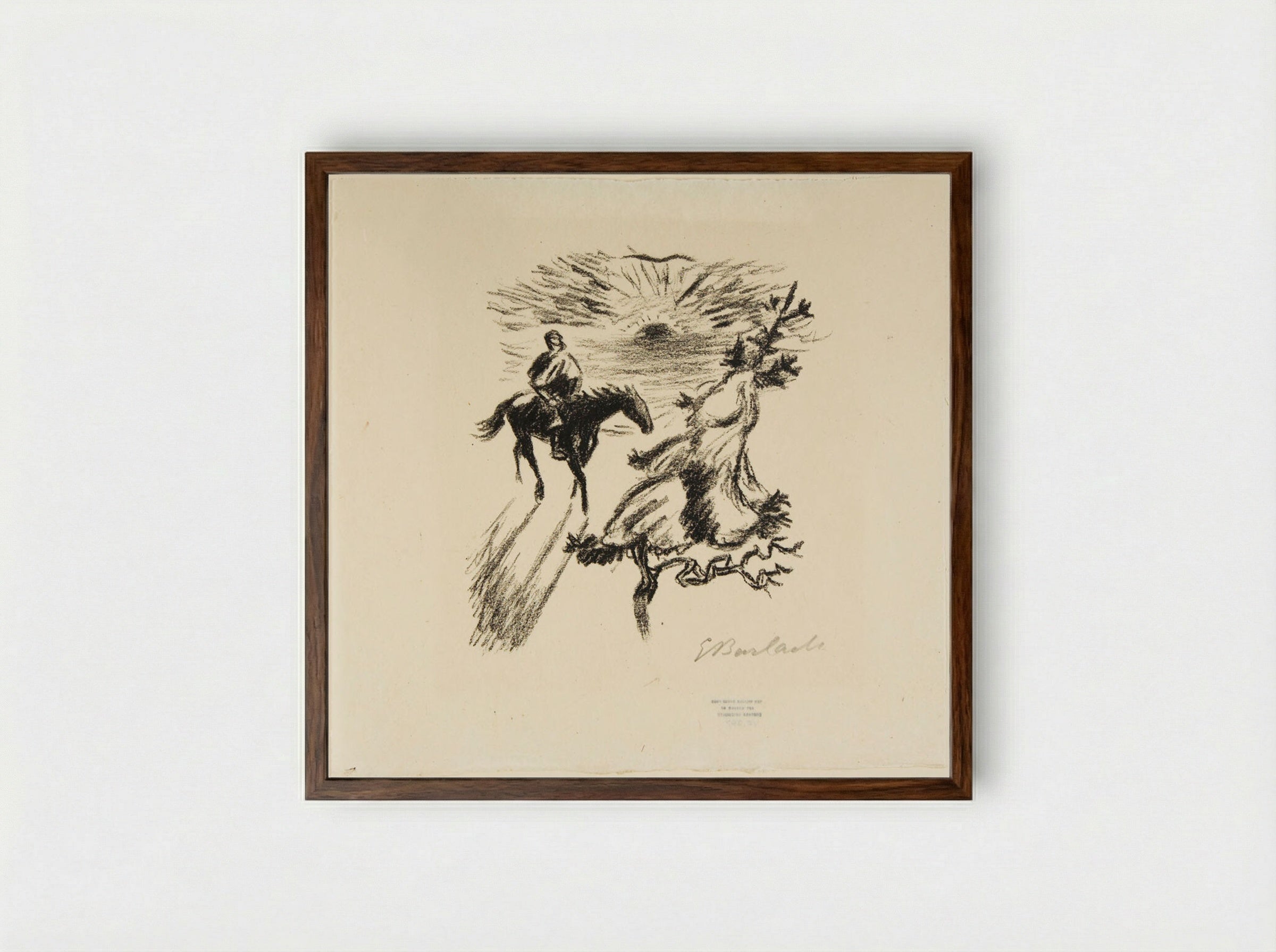Winter journey in the Harz Mountains 1: Solitary Rider - Ernst Barlach - Framed Print Dark Wood