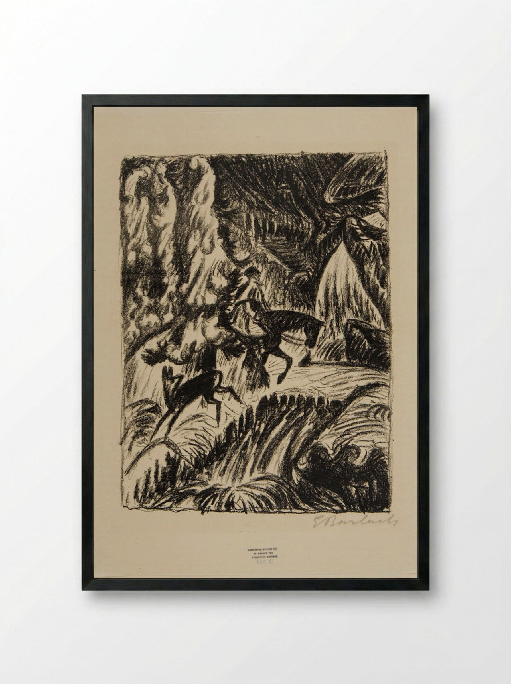 Winter journey in the Harz Mountains 2: The Deer - Ernst Barlach - Framed Print Black