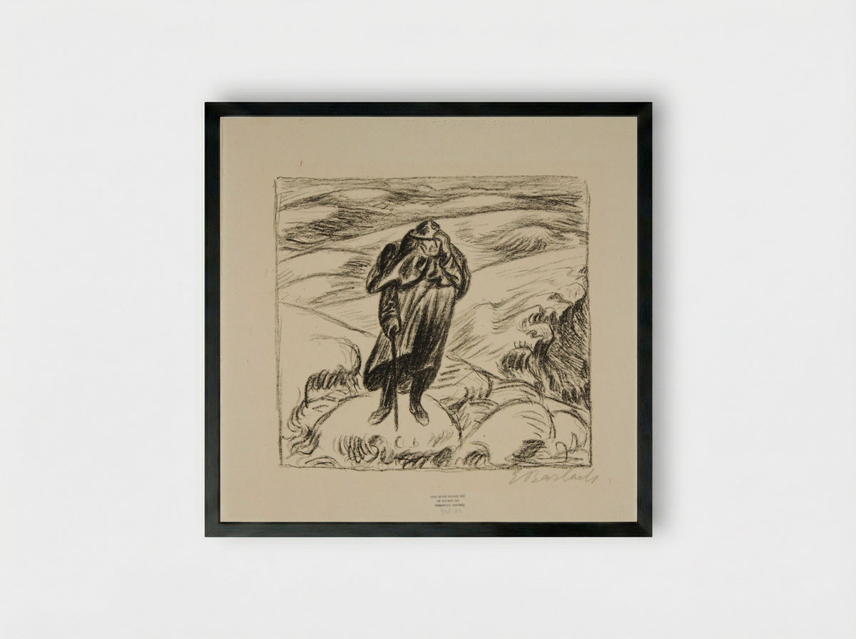Winter journey in the Harz Mountains 3: Solitary Wanderer - Ernst Barlach - Framed Print Black
