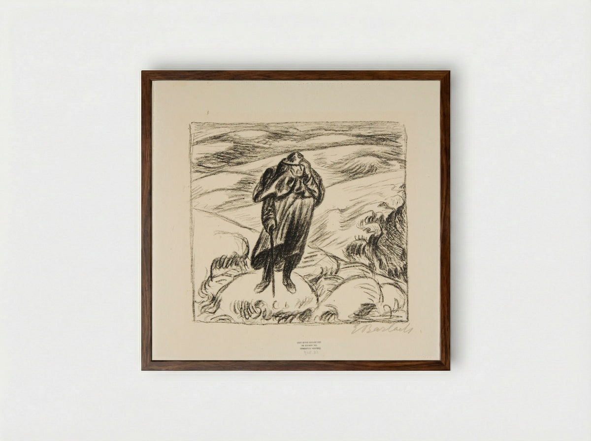 Winter journey in the Harz Mountains 3: Solitary Wanderer - Ernst Barlach - Framed Print Dark Wood