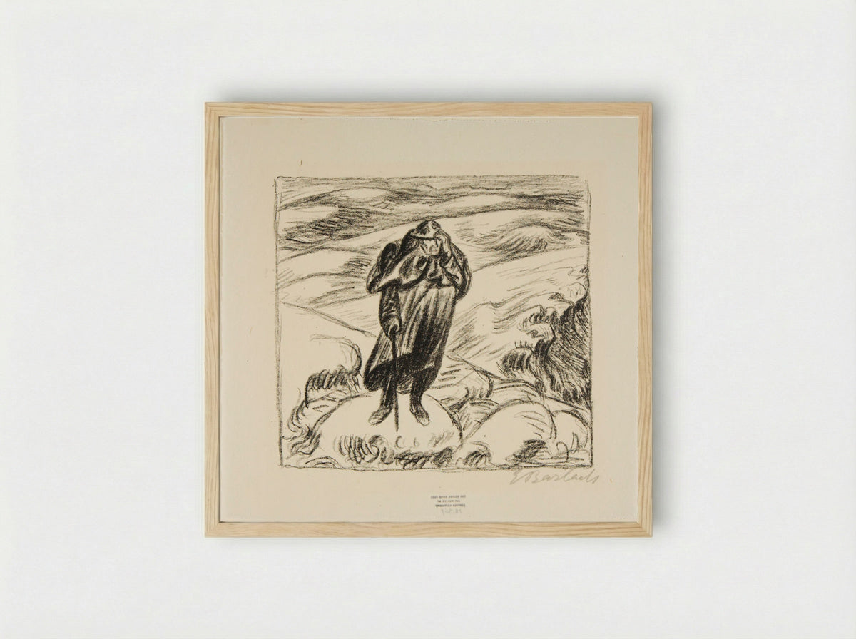 Winter journey in the Harz Mountains 3: Solitary Wanderer - Ernst Barlach - Framed Print Wood