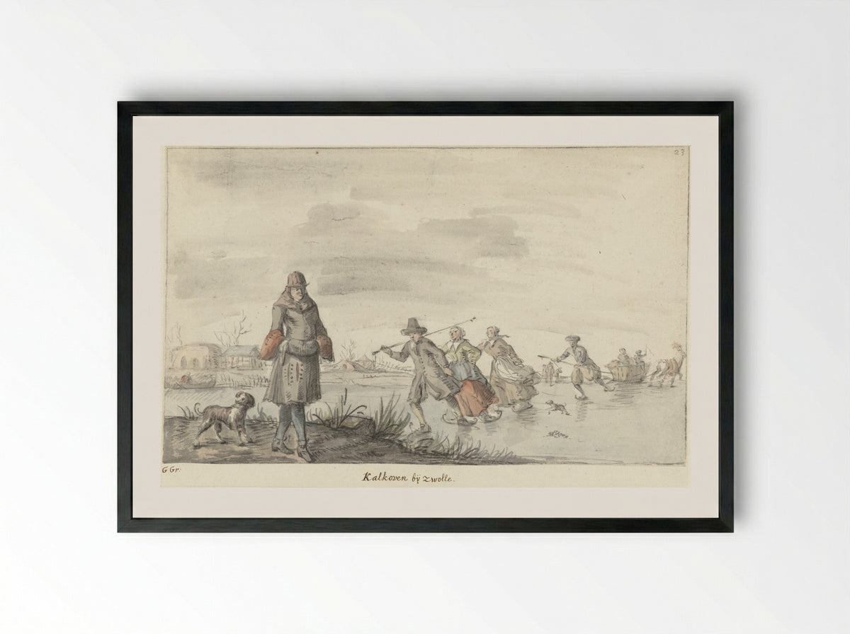 Wintergezicht bij de kalkoven te Zwolle - Gerrit Grasdorp - Framed Print Black