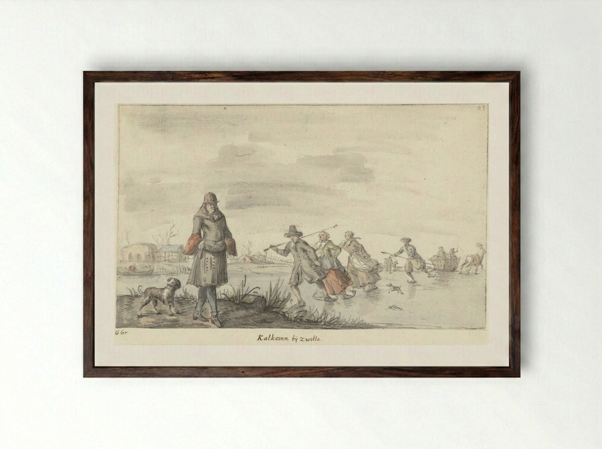 Wintergezicht bij de kalkoven te Zwolle - Gerrit Grasdorp - Framed Print Dark Wood