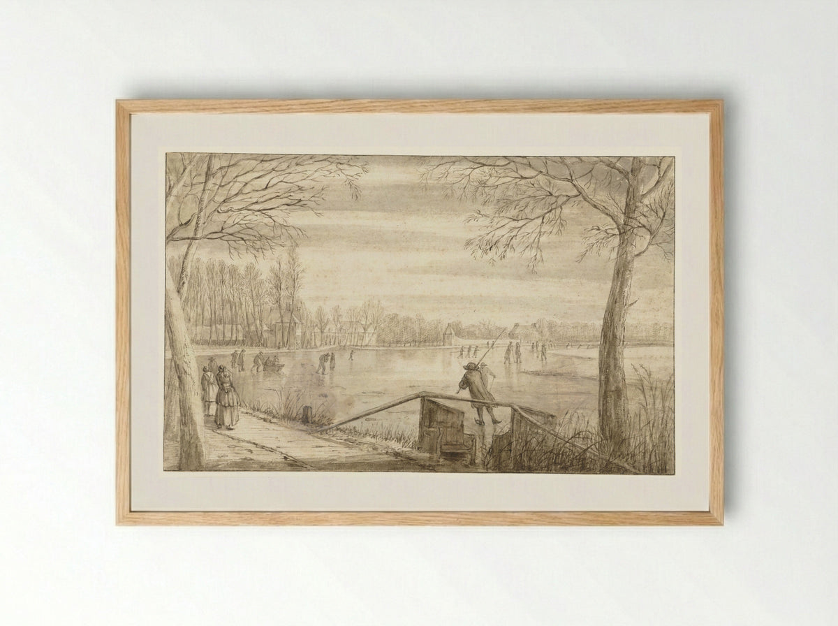 Wintergezicht met schaatsenrijders aan de Vecht - Abraham Rutgers - Framed Print Wood
