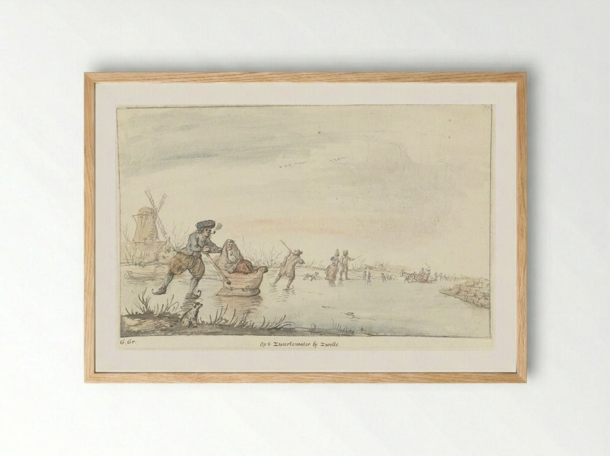 Wintergezicht op het Zwarte Water bij Zwolle - Gerrit Grasdorp - Framed Print Wood