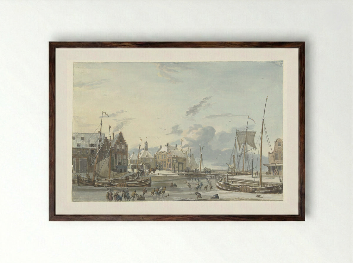 Wintergezicht te Harlingen - Nicolaas Baur - Framed Print Dark Wood