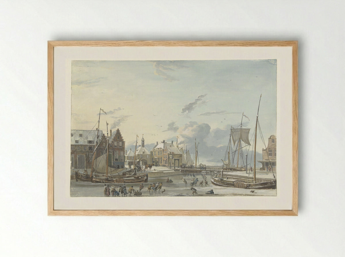 Wintergezicht te Harlingen - Nicolaas Baur - Framed Print Wood