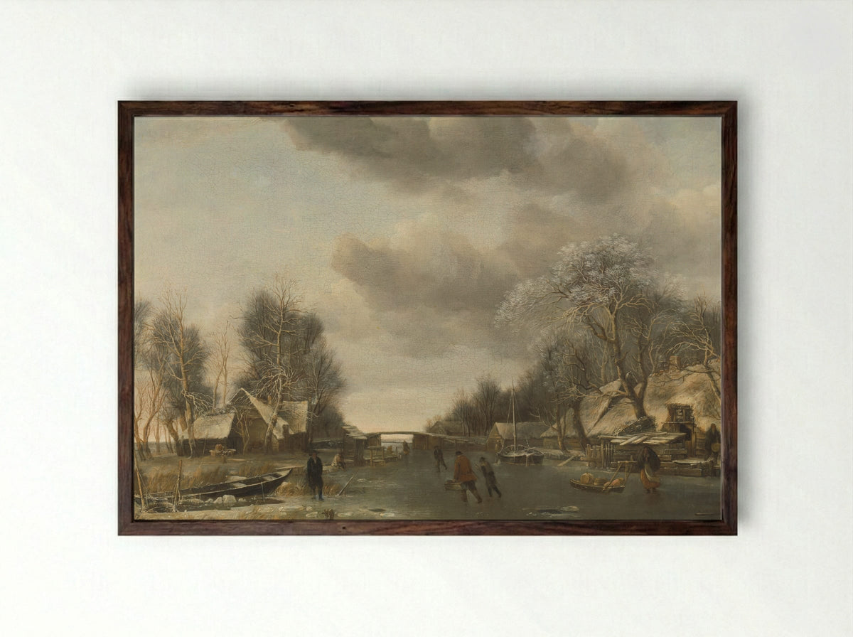 Wintergezicht - Jan van de Cappelle - Framed Print Dark Wood