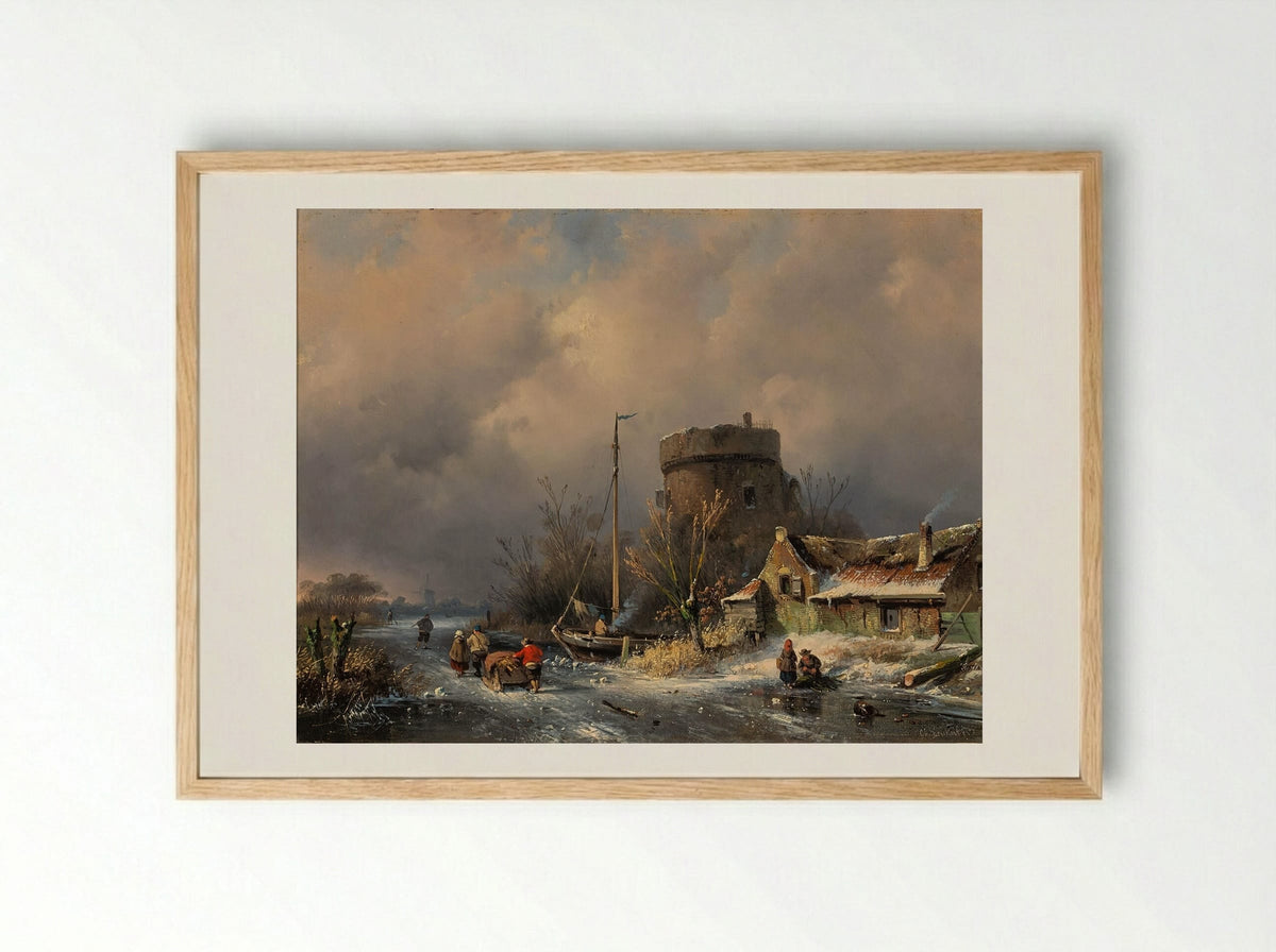 Wintergezicht - Charles Leickert - Framed Print Wood