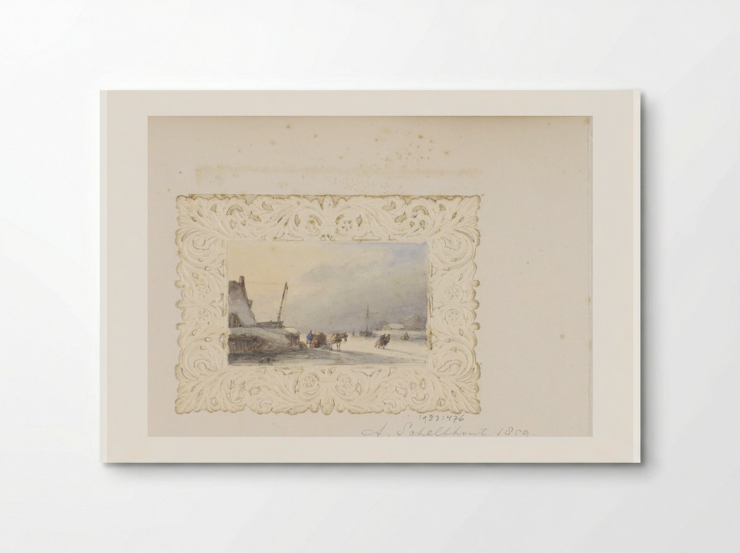 Winterlandschap met figuren en een bepakt paard op het ijs - Andreas Schelfhout - Poster