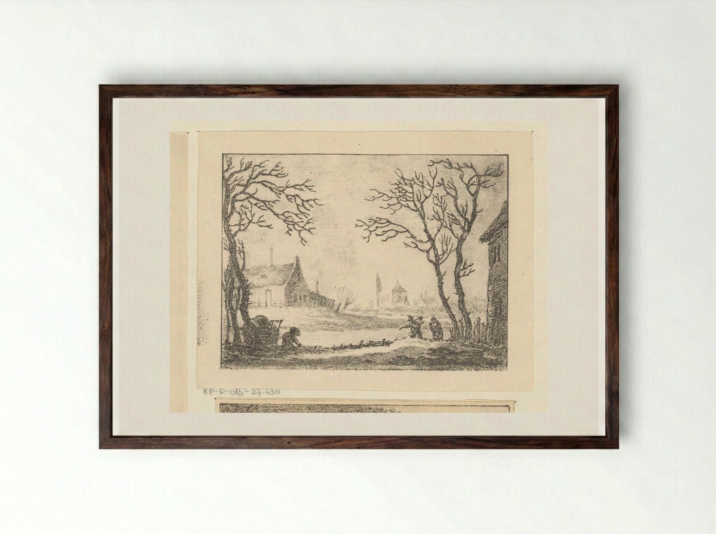 Winterlandschap met huizen en figuren - Pieter Bartholomeusz. Barbiers - Framed Print Dark Wood