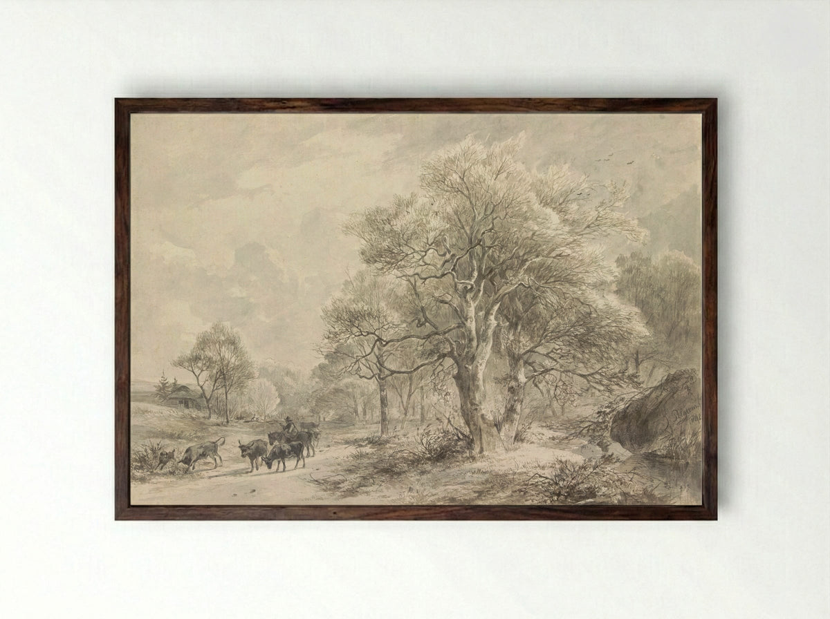 Winterlandschap - Jacobus Pelgrom - Framed Print Dark Wood