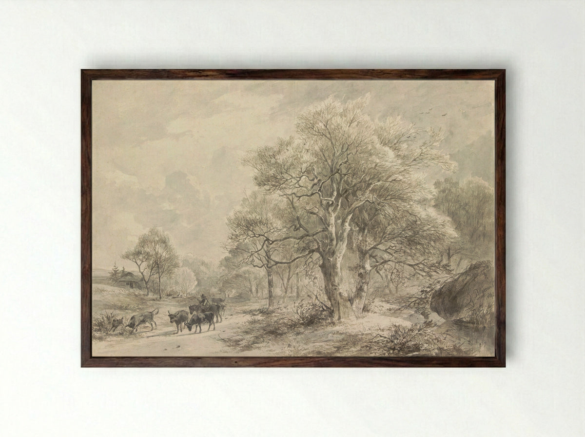 Winterlandschap - Jacobus Pelgrom - Framed Print Dark Wood