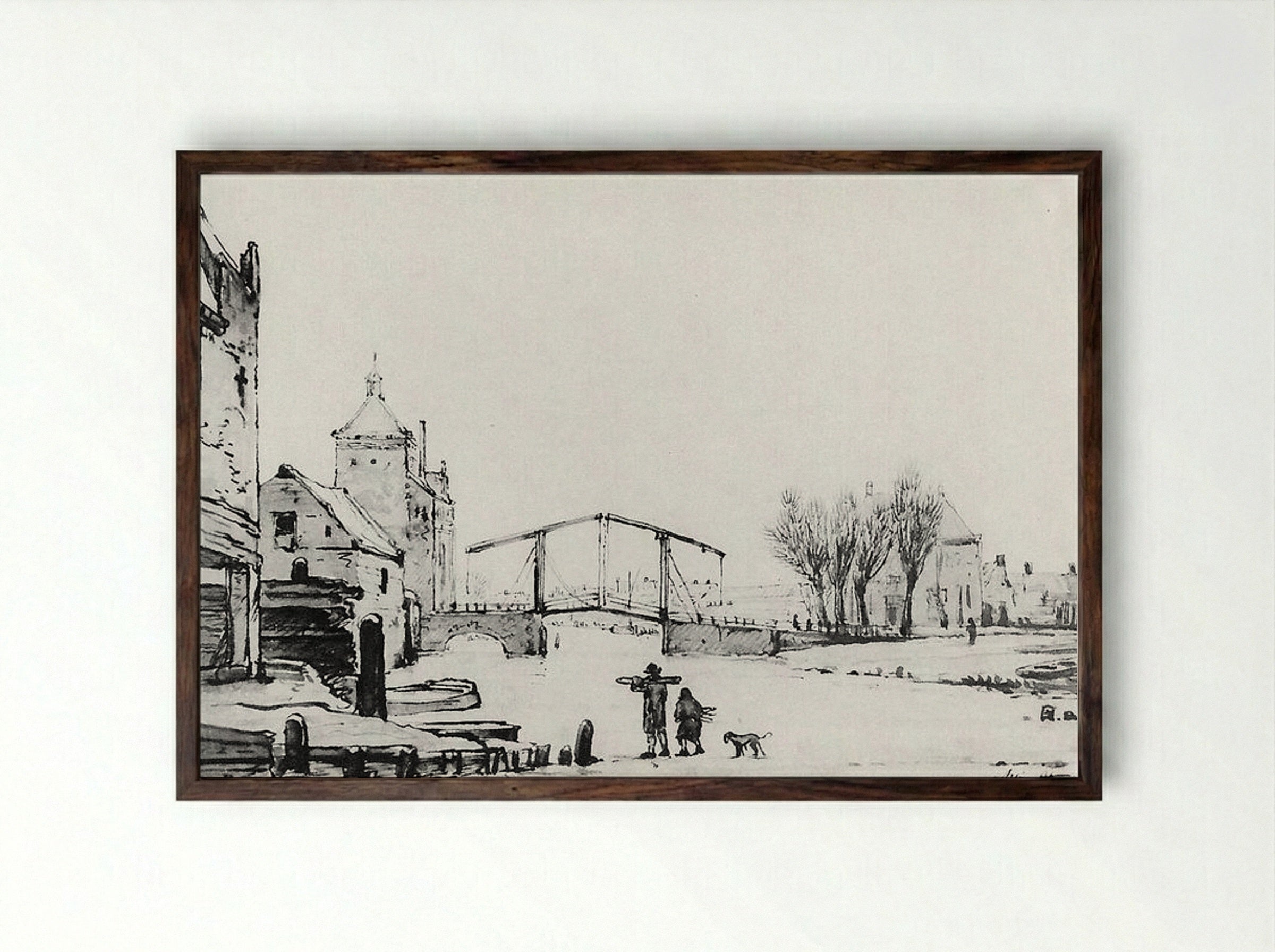 Winterscene at Spuipoort - Jacob van Strij - Framed Print Dark Wood
