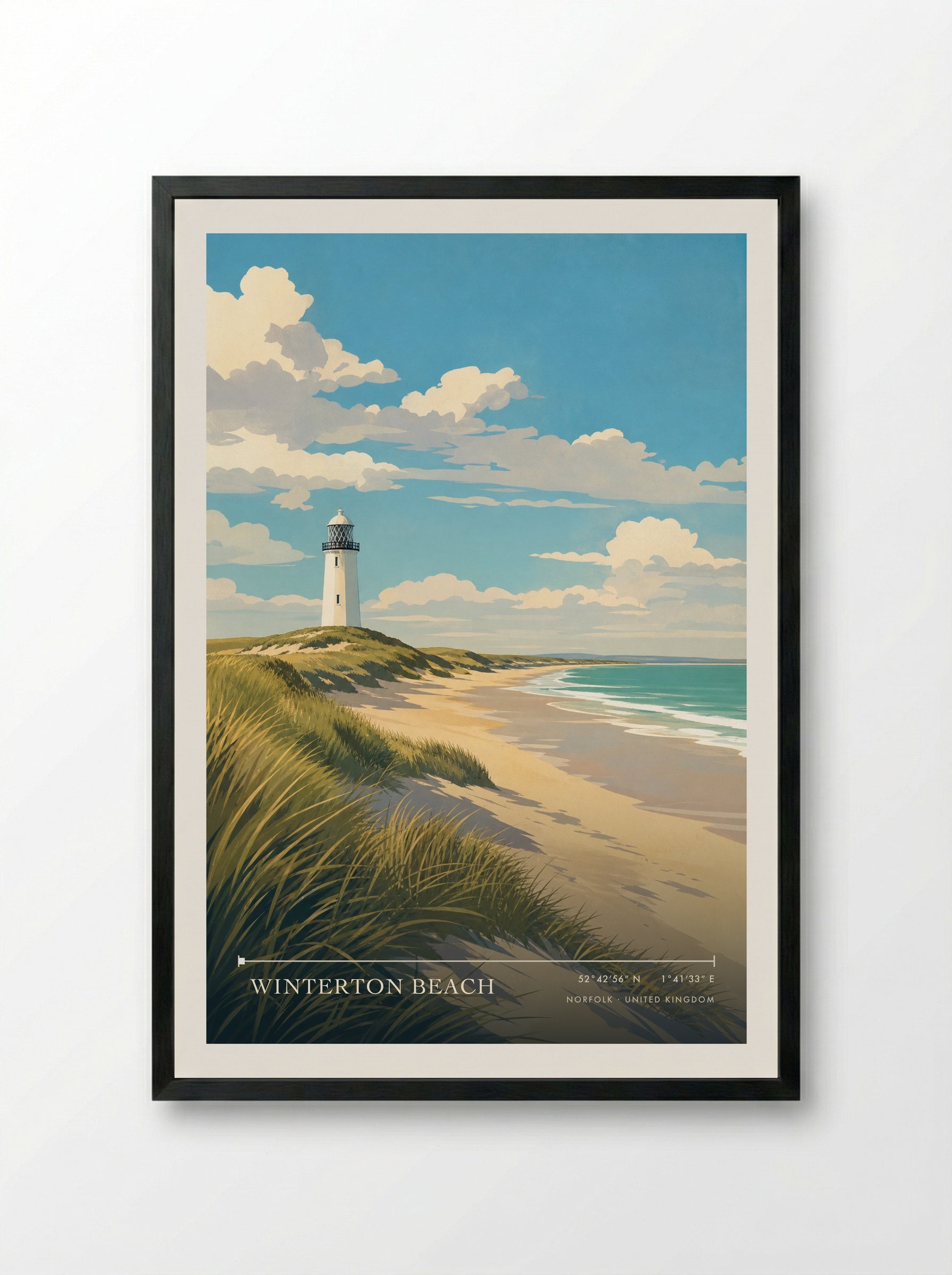 Winterton Beach Norfolk United Kingdom Travel Poster - Framed Print Black
