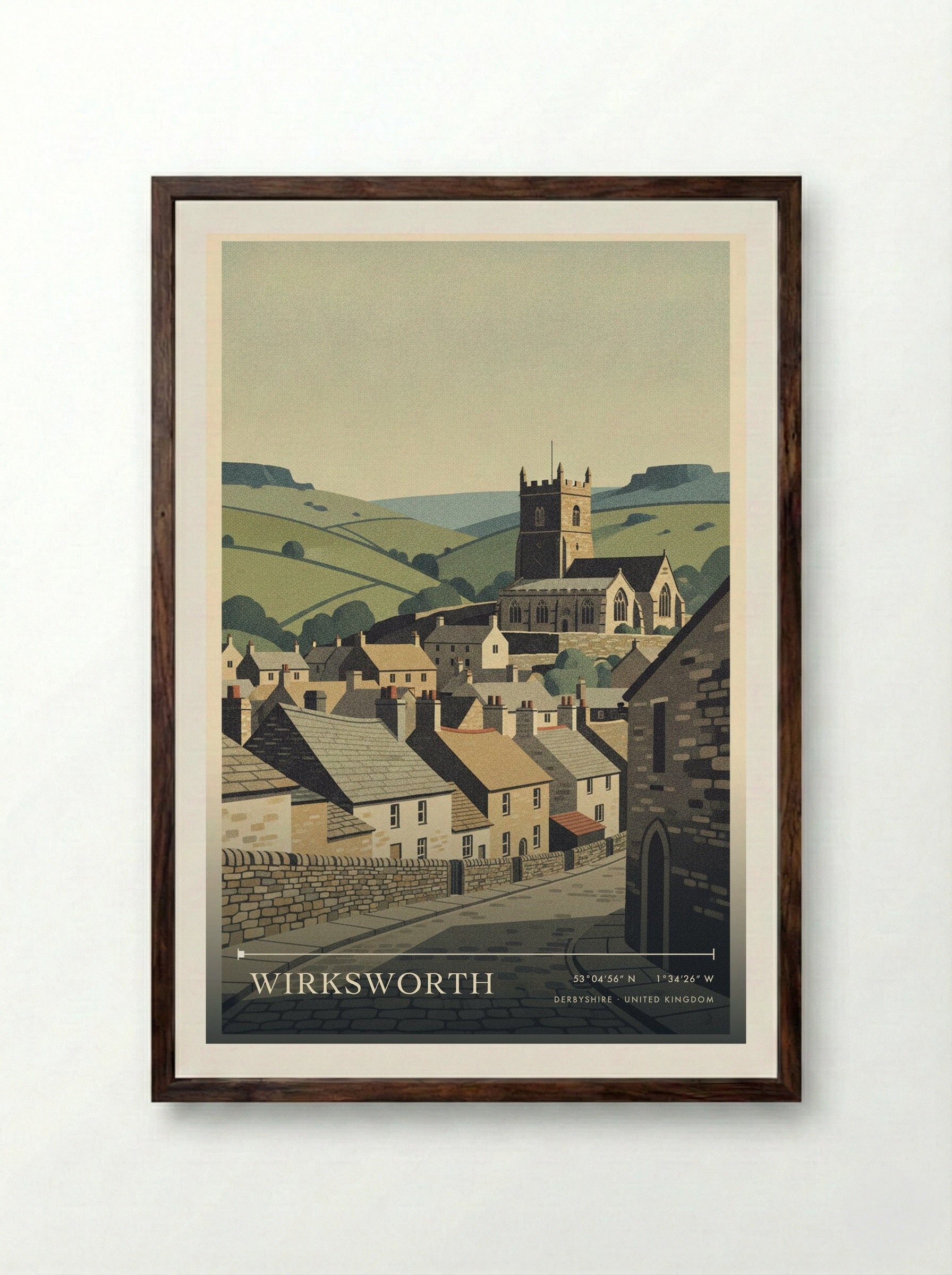 Wirksworth Derbyshire United Kingdom Travel Poster - Framed Print Dark Wood